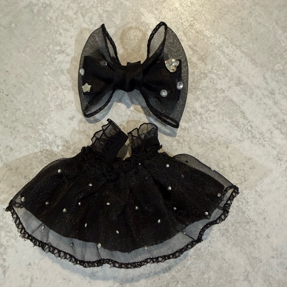 Black Sparkle Tulle Skirt Labubu black dress with bow 17cm monsters outfit